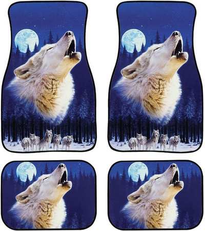 Cool Tribal Wolf Dream Catcher Dark Print Decor Carpet Car Floor Mats Set of 4 Parts Universal Fit for Auto Vehicle Fron