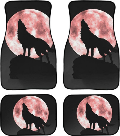 Cool Tribal Wolf Dream Catcher Dark Print Decor Carpet Car Floor Mats Set of 4 Parts Universal Fit for Auto Vehicle Fron