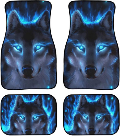 Cool Tribal Wolf Dream Catcher Dark Print Decor Carpet Car Floor Mats Set of 4 Parts Universal Fit for Auto Vehicle Fron