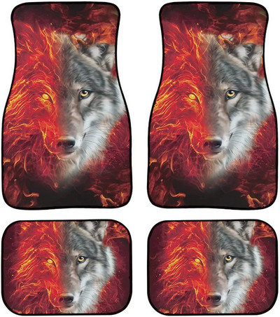 Cool Tribal Wolf Dream Catcher Dark Print Decor Carpet Car Floor Mats Set of 4 Parts Universal Fit for Auto Vehicle Fron