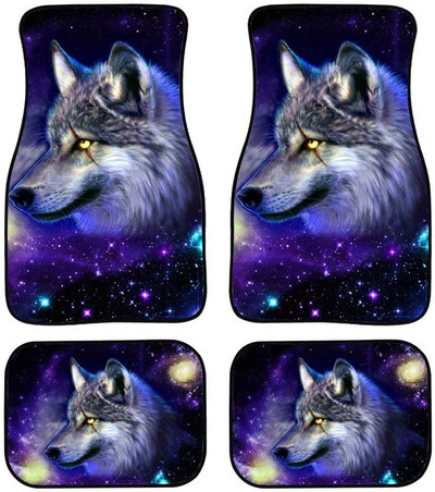Cool Tribal Wolf Dream Catcher Dark Print Decor Carpet Car Floor Mats Set of 4 Parts Universal Fit for Auto Vehicle Fron