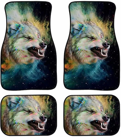 Cool Tribal Wolf Dream Catcher Dark Print Decor Carpet Car Floor Mats Set of 4 Parts Universal Fit for Auto Vehicle Fron