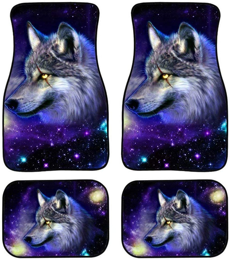 Cool Tribal Wolf Dream Catcher Dark Print Decor Carpet Car Floor Mats Set of 4 Parts Universal Fit for Auto Vehicle Fron