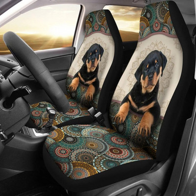 Rottweiler üléshuzatok4 Kutyák üléshuzatok Állati autós üléshuzatok, Animal Custom, Mandala stílusú, Egyedi első autós üléshuzatok