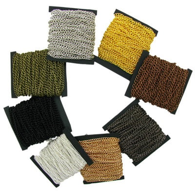 2,5/3,5/4,5 mm széles nyaklánc láncok ródium/ezüst/KC arany/puskafekete/antik bronz színű lapos lánc barkács ékszerkészítéshez 2 m