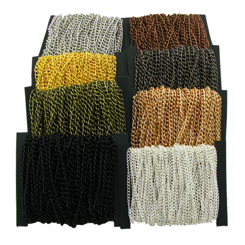 2,5/3,5/4,5 mm széles nyaklánc láncok ródium/ezüst/KC arany/puskafekete/antik bronz színű lapos lánc barkács ékszerkészítéshez 2 m