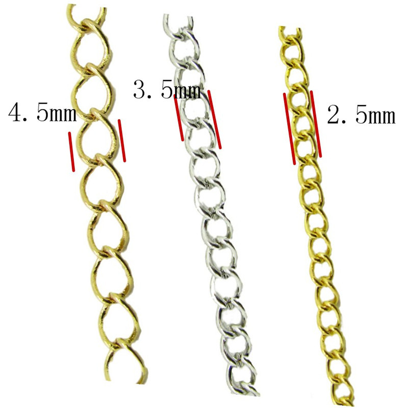 2,5/3,5/4,5 mm széles nyaklánc láncok ródium/ezüst/KC arany/puskafekete/antik bronz színű lapos lánc barkács ékszerkészítéshez 2 m