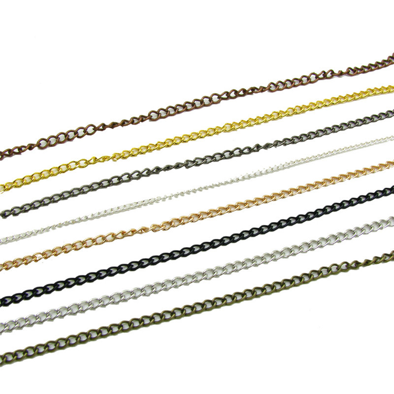 2,5/3,5/4,5 mm széles nyaklánc láncok ródium/ezüst/KC arany/puskafekete/antik bronz színű lapos lánc barkács ékszerkészítéshez 2 m