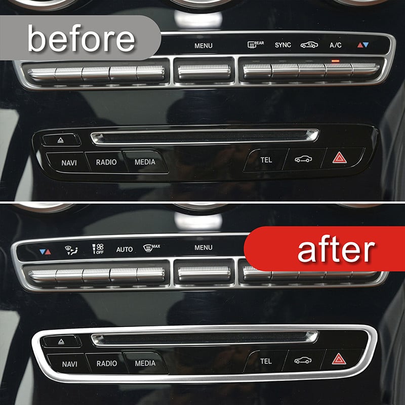Rozsdamentes acél autós középkonzol klíma CD panel gombkeret szegély Mercedes Benz C osztály W205 GLC X253 2015-2018