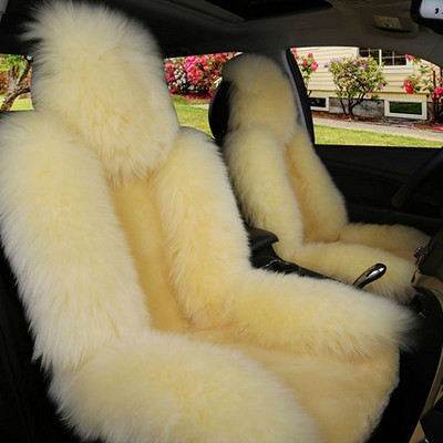 Κάλυμμα καθίσματος αυτοκινήτου Sheepskin Γνήσιο μακρύ μάλλινο κάλυμμα μπροστινού καθίσματος Αξεσουάρ Universal κάλυμμα μαξιλαριού αυτοκινήτου για 99% μοντέλα αυτοκινήτων Sedan SUV