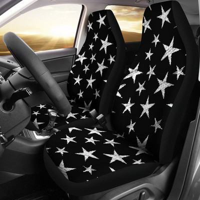 Pink Purple Stars Space Black Калъфи за столчета за кола Чифт 2 предни калъфи за столчета за кола Калъф за седалки за кола Протектор за столчета за кола Аксесоар за кола