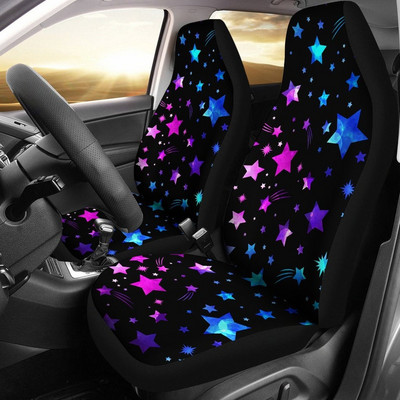 Pink Purple Stars Space Black Калъфи за столчета за кола Чифт 2 предни калъфи за столчета за кола Калъф за седалки за кола Протектор за столчета за кола Аксесоар за кола