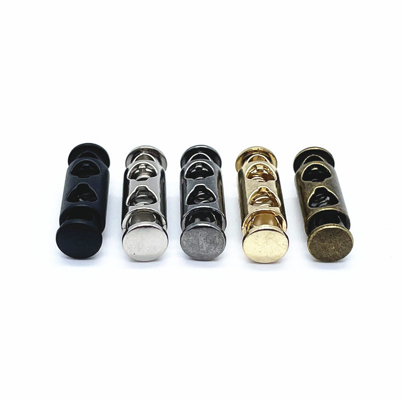 Új, 10db 8x27mm-es ötvözet duplalyukú dugós csat rugós, rugalmas, állítható drótkötél zárcsat barkácskábelvég díszítő gombhoz