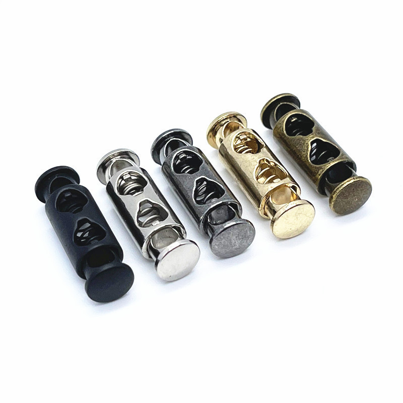 Új, 10db 8x27mm-es ötvözet duplalyukú dugós csat rugós, rugalmas, állítható drótkötél zárcsat barkácskábelvég díszítő gombhoz