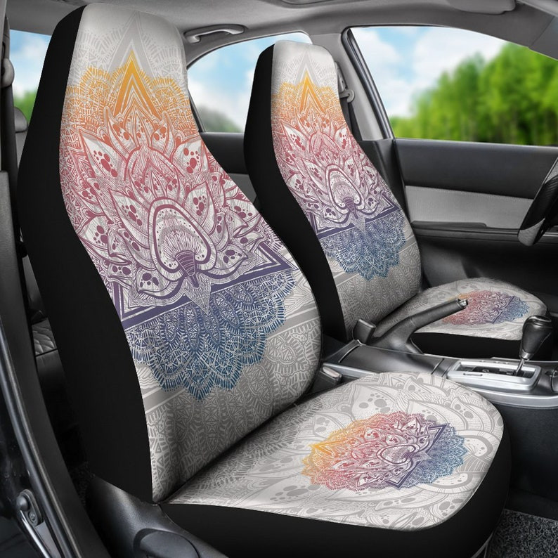 Poťah na autosedačku, lotosový kvet, farebná mandala, autodoplnky, hippie spirituál, autopoťahy, viacfarebné, poťahy na sedadlá 2 ks