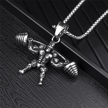 Κρεμαστό κολιέ άρσης βαρών Barbell Barbell Classic Charm Σπορ στυλ κολιέ με μακριά αλυσίδα για άνδρες λάτρεις της γυμναστικής