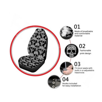 Калъф за столче за кола 3D печат на череп Универсален преден протектор Аксесоари Възглавница Пълна за повечето