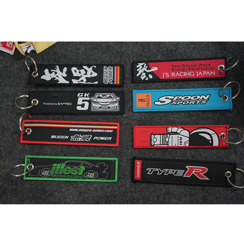 JDM Racing Rock Fashion Ετικέτες Μπρελόκ Ορθογώνιο πολυεστέρα Κέντημα μοτοσικλέτας μπρελόκ αξεσουάρ αυτοκινήτου