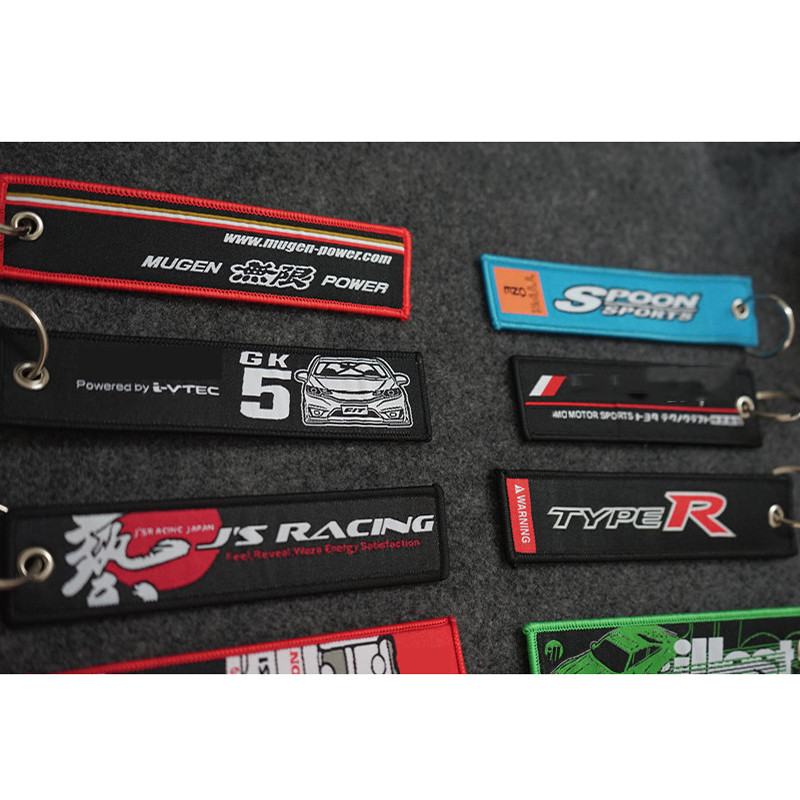 JDM Racing Rock Fashion Ετικέτες Μπρελόκ Ορθογώνιο πολυεστέρα Κέντημα μοτοσικλέτας μπρελόκ αξεσουάρ αυτοκινήτου