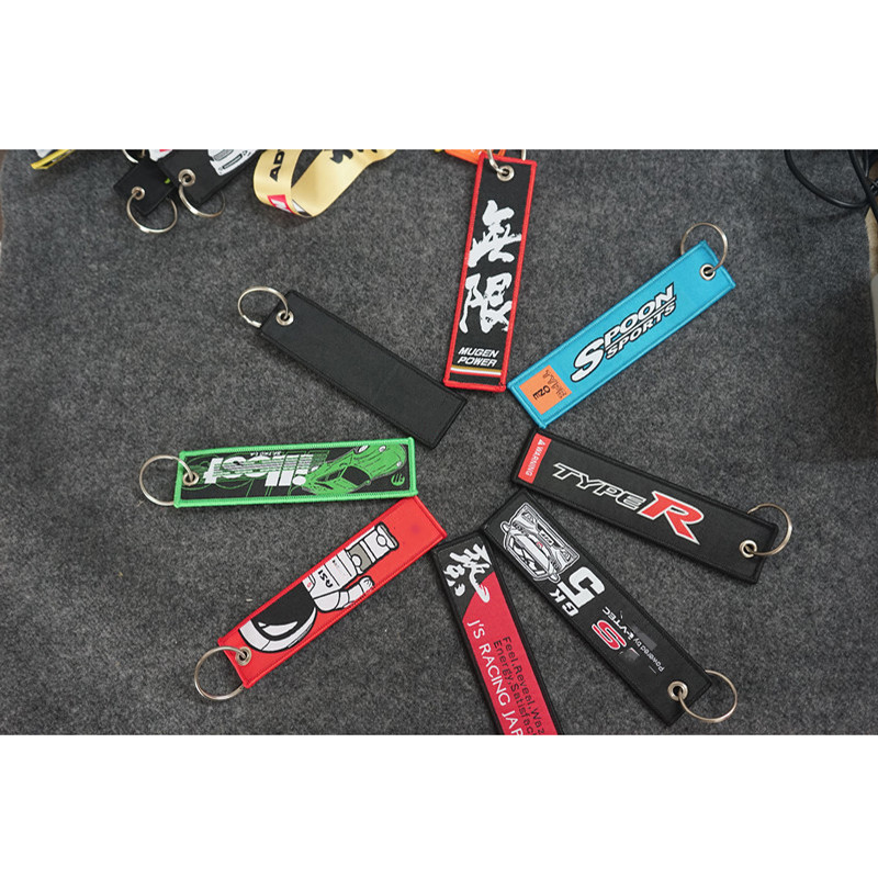 JDM Racing Rock Fashion Ετικέτες Μπρελόκ Ορθογώνιο πολυεστέρα Κέντημα μοτοσικλέτας μπρελόκ αξεσουάρ αυτοκινήτου