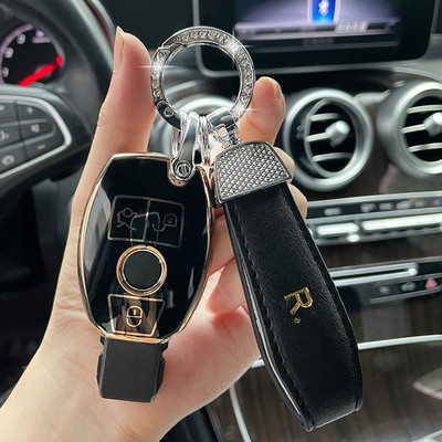 Bőr kulcstartó szíj fényes TPU autós kulcstartó tok Mercedes Benz C osztály W204 GLC260 C200 A CIA GLA W205 W212 CSE osztály