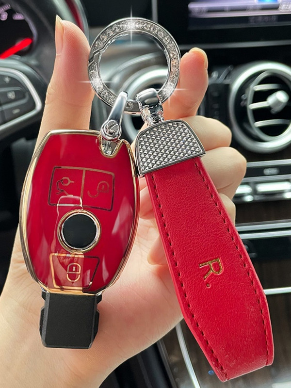 Bőr kulcstartó szíj fényes TPU autós kulcstartó tok Mercedes Benz C osztály W204 GLC260 C200 A CIA GLA W205 W212 CSE osztály