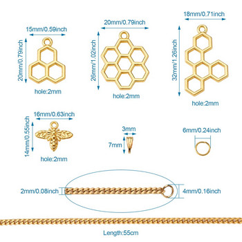 1 комплект висулки от пчелна пита от сплав Талисмани с огърлици от бордюр от неръждаема стомана за подарък Направи си сам Аксесоари за изработка на бижута
