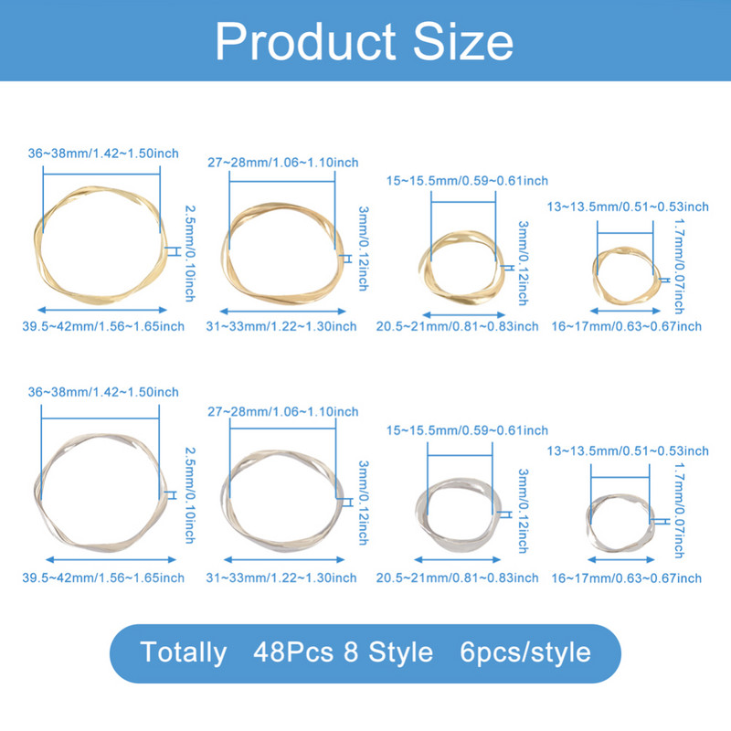 48 бр. Геометрични кръгли свързващи пръстени от сплав Конектори Усукани пръстени Талисмани за изработка на бижута Направи си сам Обеци Висулки Находки