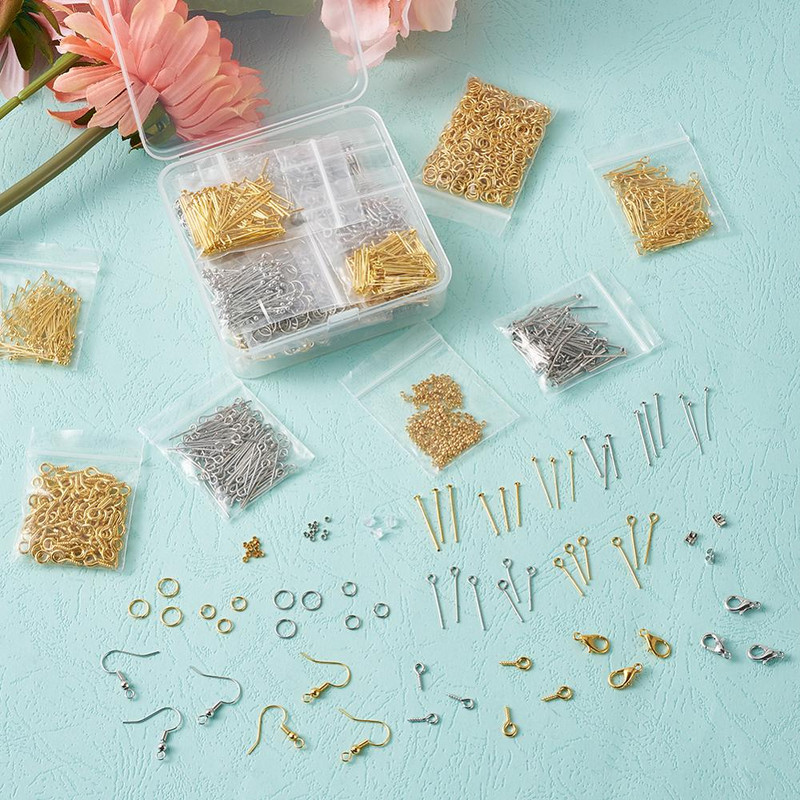 1 set mjedenih kukica za naušnice Igle s kuglastom glavom Krimp perle Plastične matice za uši Prstenovi za skakanje Vijak Igla za oko Klinovi za kopče Okrugli prstenovi od legure Kopče