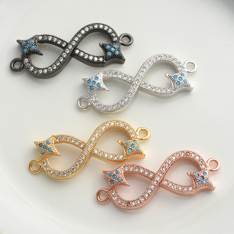 Bakar CZ Infinity Shape 8 slova Charm Connectors Dodaci za žene Narukvica Ogrlica Diy Ručno izrađeni poklon Izrada nakita