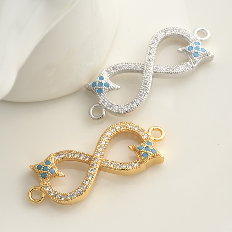 Bakar CZ Infinity Shape 8 slova Charm Connectors Dodaci za žene Narukvica Ogrlica Diy Ručno izrađeni poklon Izrada nakita