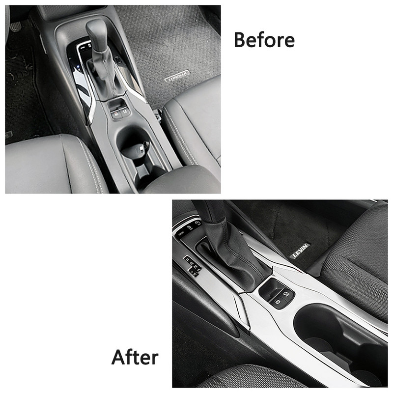 Za Toyotu Corollu 2019 2022 Ploča mjenjača Držač čaše za vodu Poklopac Obloga od nehrđajućeg čelika Naljepnica od ugljičnih vlakana Srebrno crna