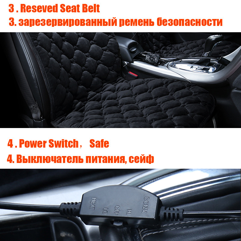 Új 12V fűtött fekete plüss autós üléshuzat párna téli fűtés melegítő szabályozó hőmérséklet elektromos fűtő ülés párna