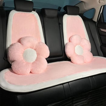 Зимна мека плюшена универсална калъфка за столче за кола Розово бяла изкуствена заешка кожа Автоматични възглавници за седалки Подложки Затоплят Аксесоари за кола