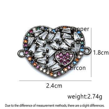 Πολυτελές πολύχρωμο CZ Crystal Love Heart Charm Connector DIY βραχιόλια Κοσμήματα για γυναίκες Αξεσουάρ κοσμημάτων Χονδρική