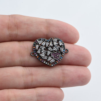 Луксозни цветни CZ Crystal Love Heart Charm Connector Направи си сам гривни Бижута за жени Аксесоари за бижута на едро