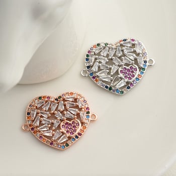 Πολυτελές πολύχρωμο CZ Crystal Love Heart Charm Connector DIY βραχιόλια Κοσμήματα για γυναίκες Αξεσουάρ κοσμημάτων Χονδρική