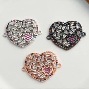 Πολυτελές πολύχρωμο CZ Crystal Love Heart Charm Connector DIY βραχιόλια Κοσμήματα για γυναίκες Αξεσουάρ κοσμημάτων Χονδρική