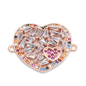 Луксозни цветни CZ Crystal Love Heart Charm Connector Направи си сам гривни Бижута за жени Аксесоари за бижута на едро