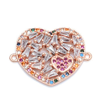 Πολυτελές πολύχρωμο CZ Crystal Love Heart Charm Connector DIY βραχιόλια Κοσμήματα για γυναίκες Αξεσουάρ κοσμημάτων Χονδρική