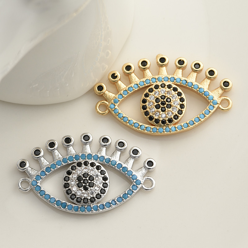 Luxus Evil Eye Connector Diy ékszer készítés Kiegészítők Réz cirkon strassz DIY kézzel készített férfi női karkötő