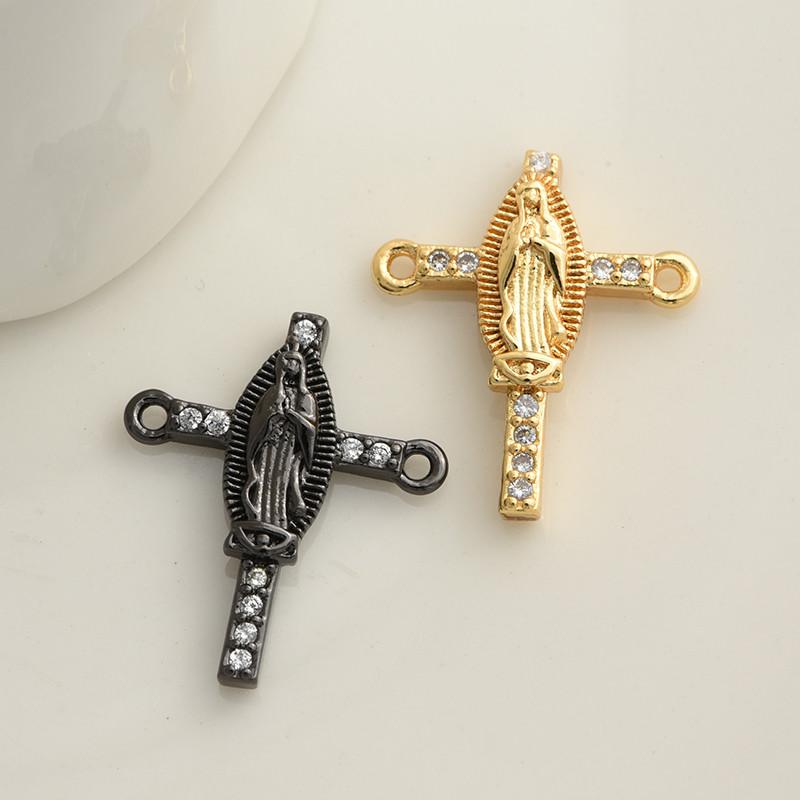 Jesus Christ Cross Connector Charms medál arany szál fekete kiegészítők ékszer karkötő készítéshez