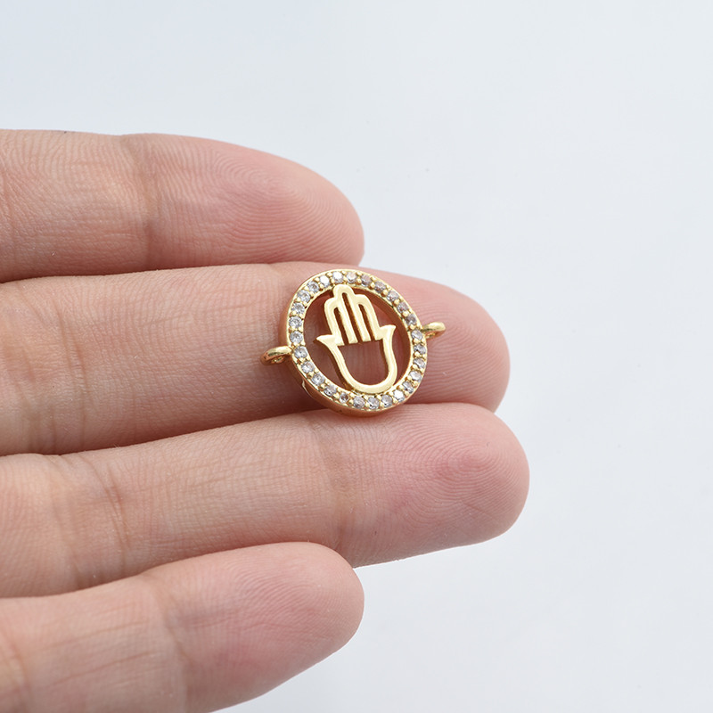 18*14 мм кръгли Hamsa ръчни конектори с кубичен цирконий Талисмани Направи си сам бижута Аксесоари за изработка на гривни