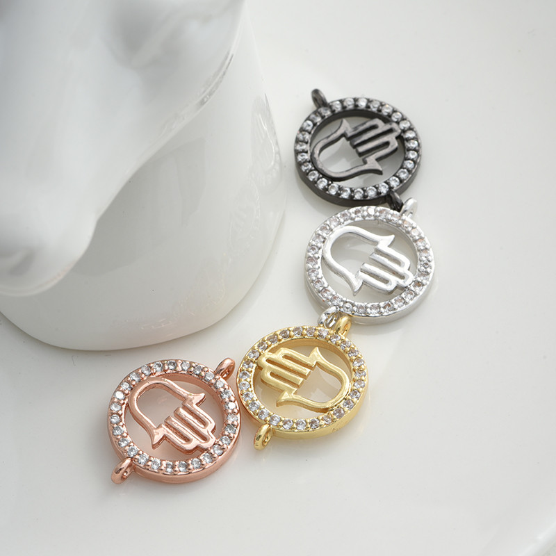 18*14 мм кръгли Hamsa ръчни конектори с кубичен цирконий Талисмани Направи си сам бижута Аксесоари за изработка на гривни