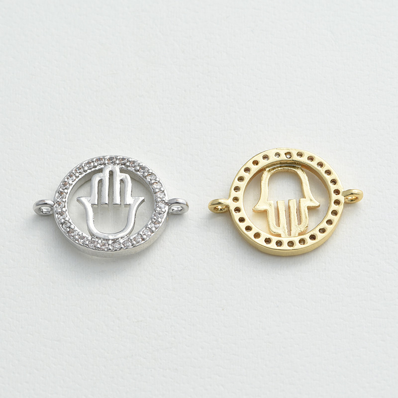 18*14 мм кръгли Hamsa ръчни конектори с кубичен цирконий Талисмани Направи си сам бижута Аксесоари за изработка на гривни