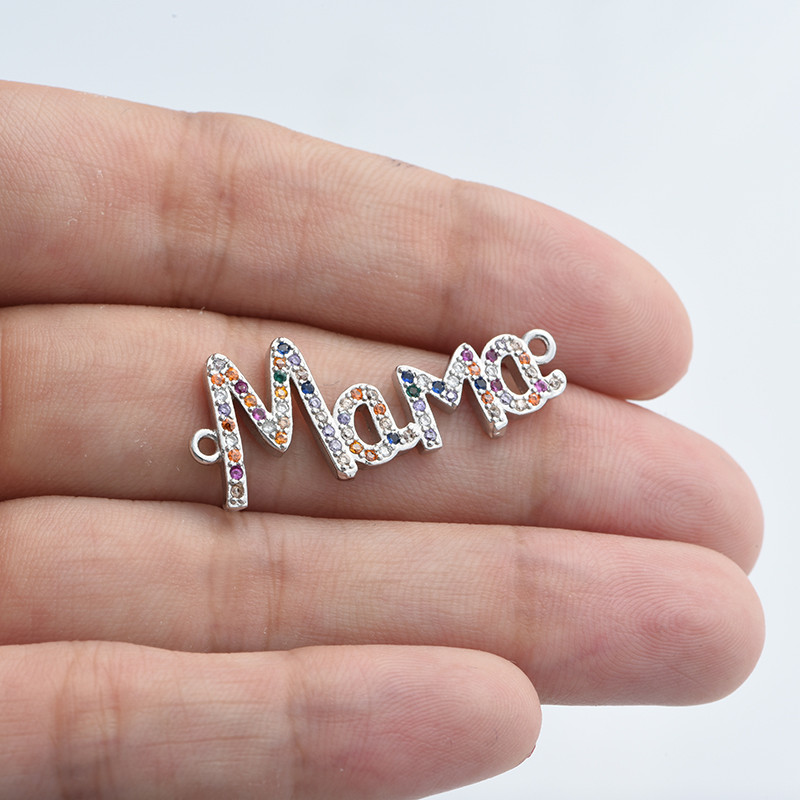 4 цвята "Mama" Love Charm Connector Аксесоари за бижута Изработка на гривни Ръчно изработен подарък за деня на майката CZ Jewelry