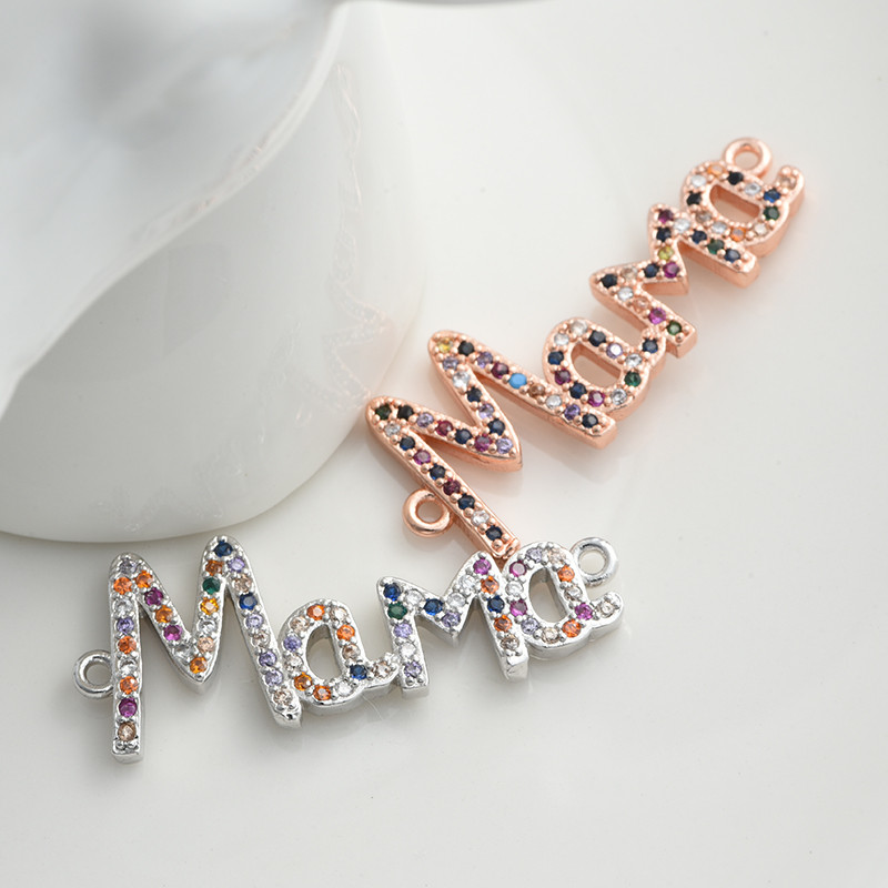 4 цвята "Mama" Love Charm Connector Аксесоари за бижута Изработка на гривни Ръчно изработен подарък за деня на майката CZ Jewelry