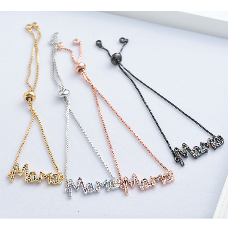 4 цвята "Mama" Love Charm Connector Аксесоари за бижута Изработка на гривни Ръчно изработен подарък за деня на майката CZ Jewelry