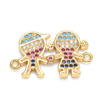 4 Χρώματα Πολύχρωμα CZ Rhinestone Boy and Girl Connectors Charms For Making Jewelry Findings Συστατικό ΑΞΕΣΟΥΑΡ ΓΙΑ ΚΟΣΜΗΜΑΤΑ