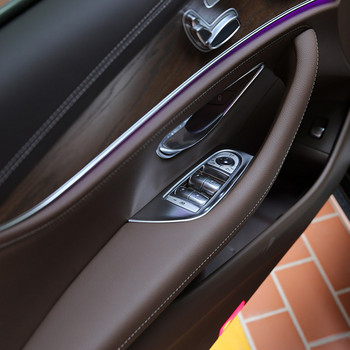 За Mercedes Benz E Class w213 2016-2021 Оформление на автомобила ABS Сребърен бутон на прозореца на вратата на колата Капак на рамката Стикер за тапицерия Автомобилни аксесоари